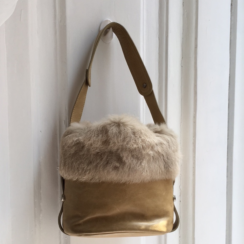 Leather and Fur Bucket Purse